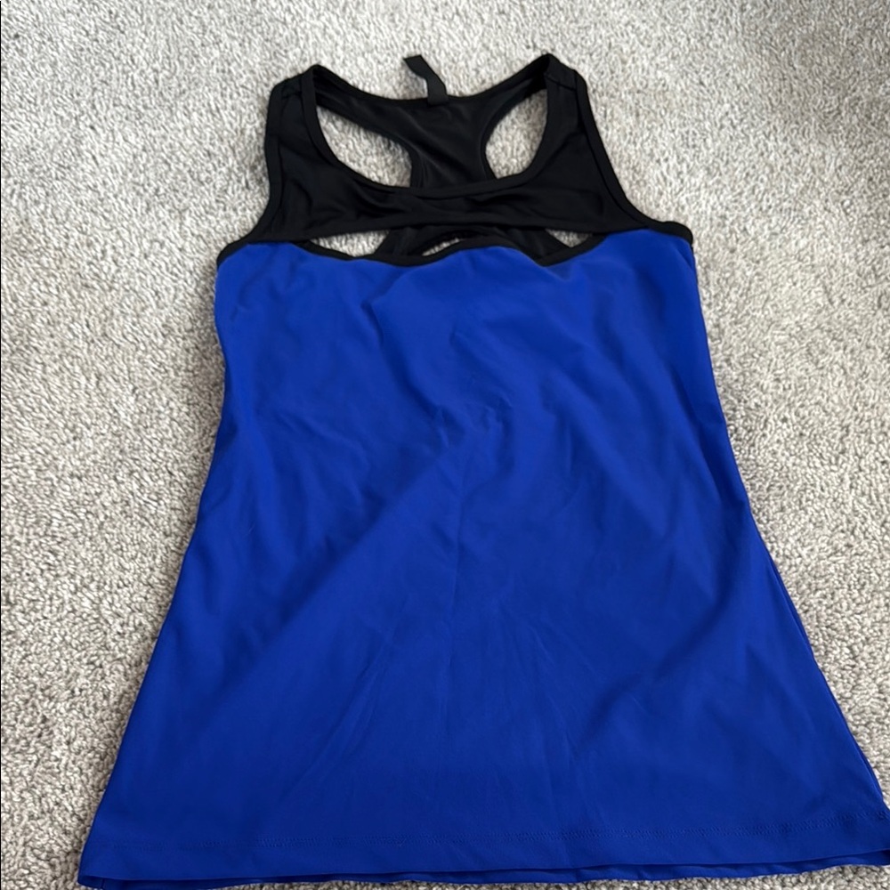 90 Degree By Reflex Blue and Black Cut Out Tank Top